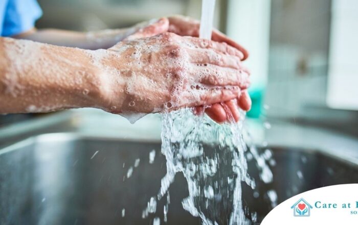 Observing hand hygiene as a part of caregiver wellness during flu season.