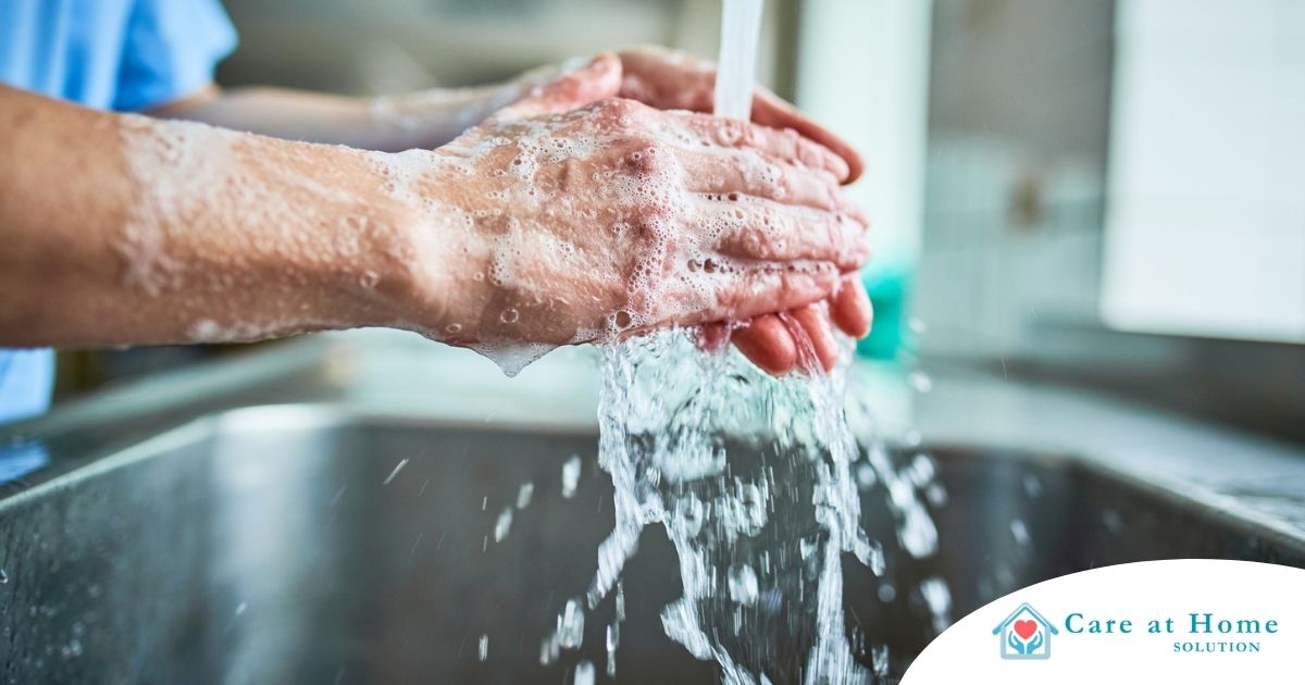 A Guide to Caregiver Wellness During Flu Season Observing hand hygiene as a part of caregiver wellness during flu season.
